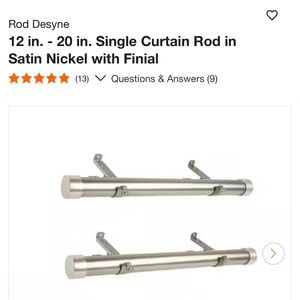 Satin Nickel Single Curtain Rod (12" - 20")